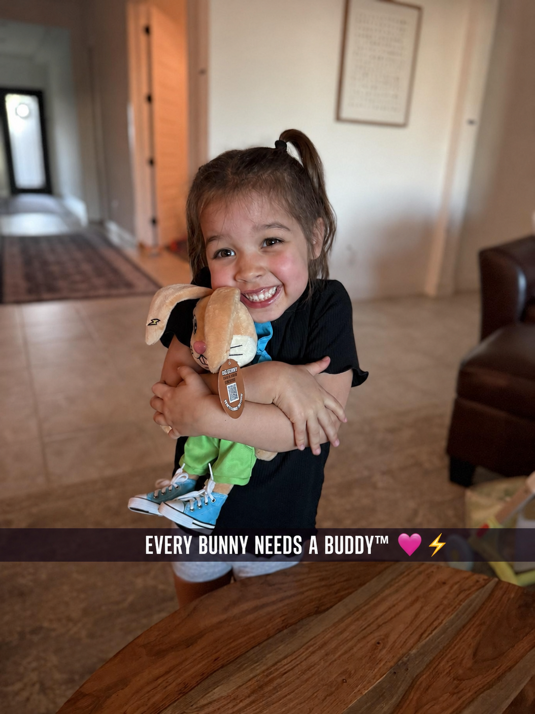 Kennedy holding OG Bunny — Every Bunny Needs a Buddy